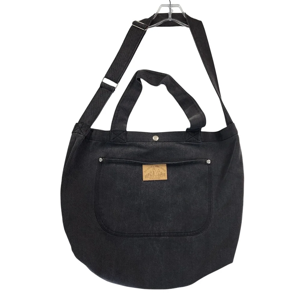 Maurices OS Black Canvas Tote Bag Crossbody Hobo Shoulder Slouchy Utility Boho